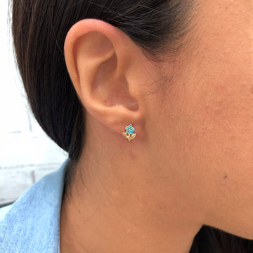 18K Gold Layered Oro Laminado Flower Design, Blue Cubic Zirconia, Plugs Kids Earrings Wholesale 21.0079/6